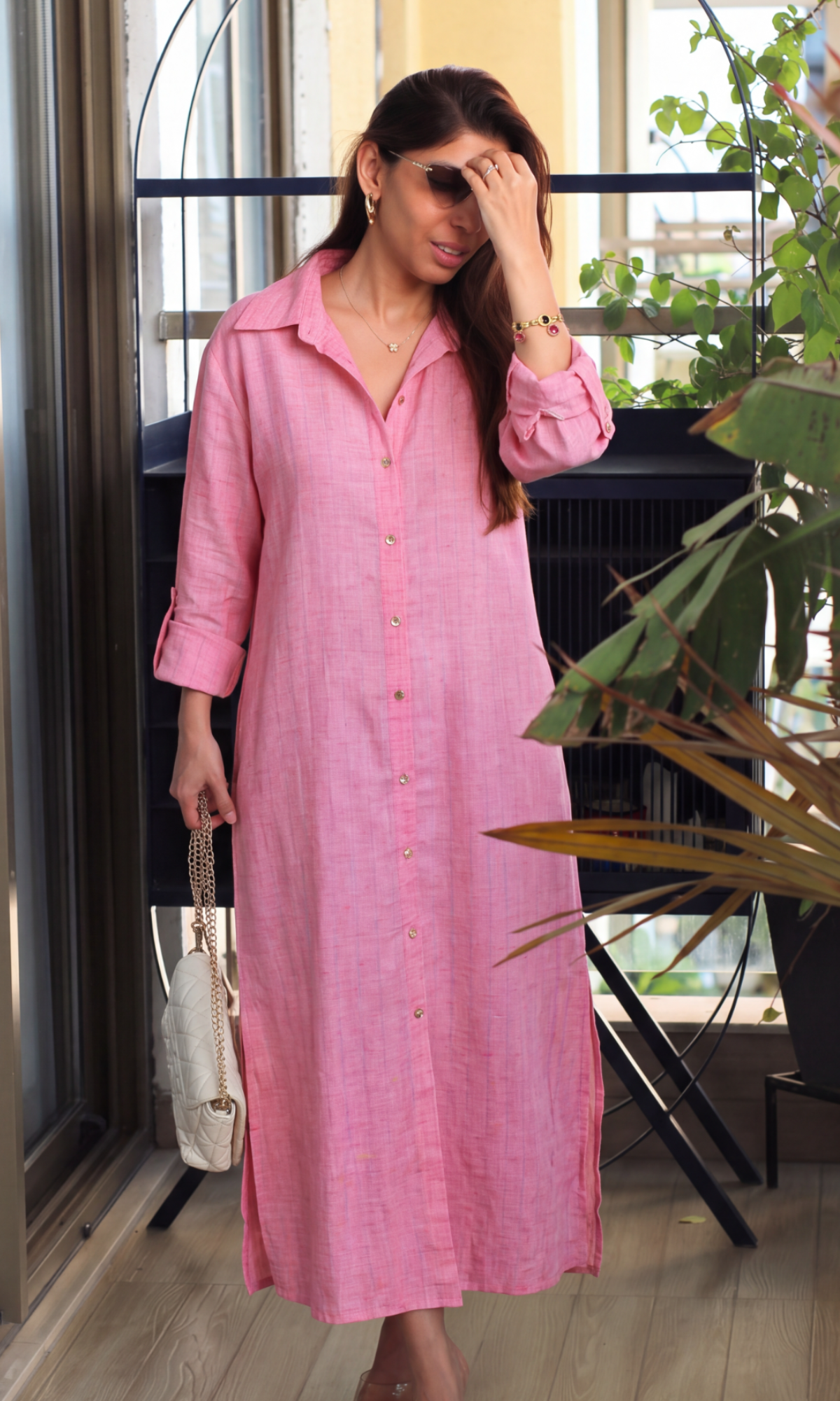 Fuchsia Melange Cotton Shirt Dress