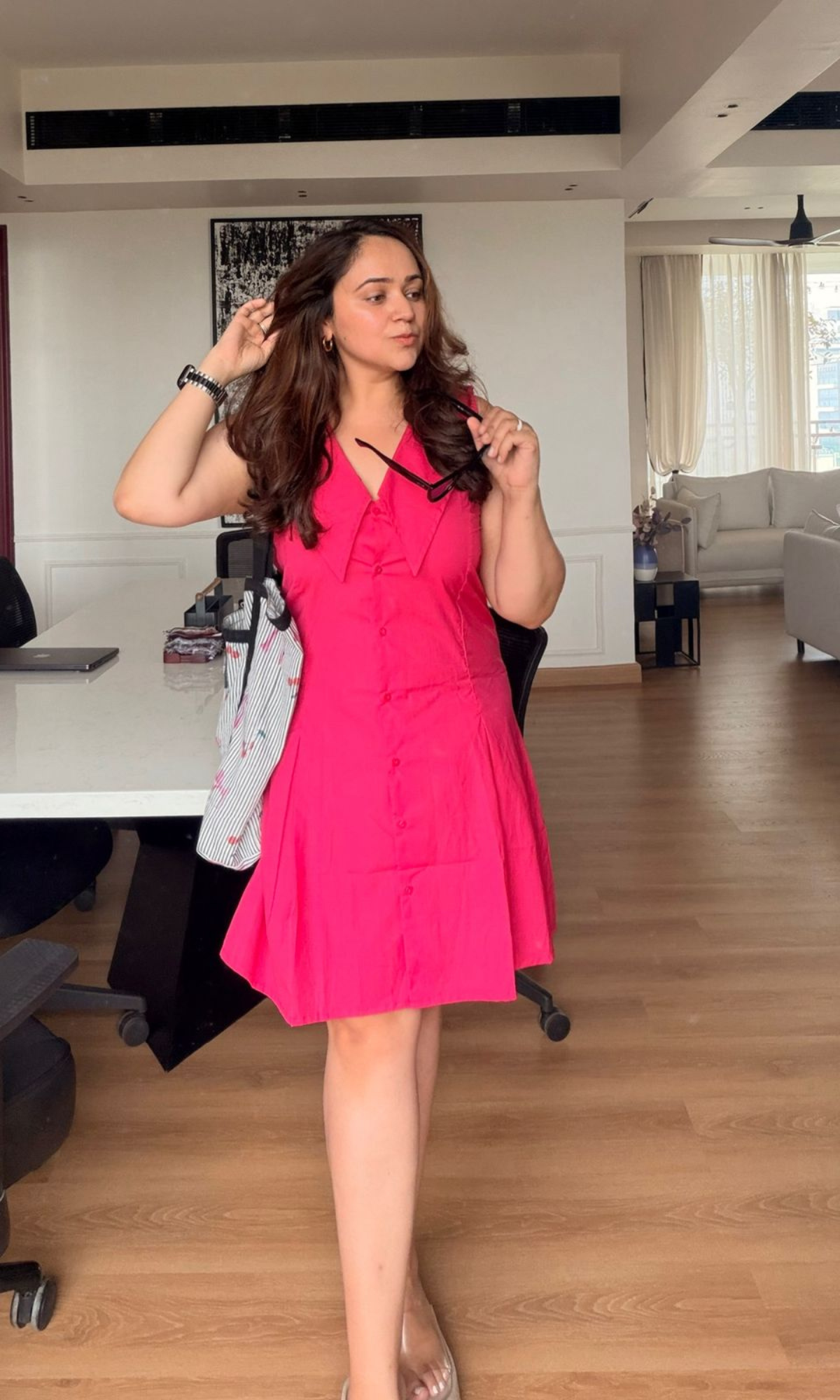 Fuchsia Poplin Oversized Collar Dress