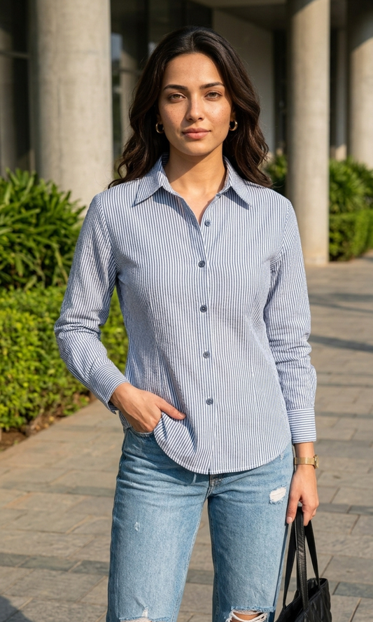 Blue-Lined Peplum Shirt