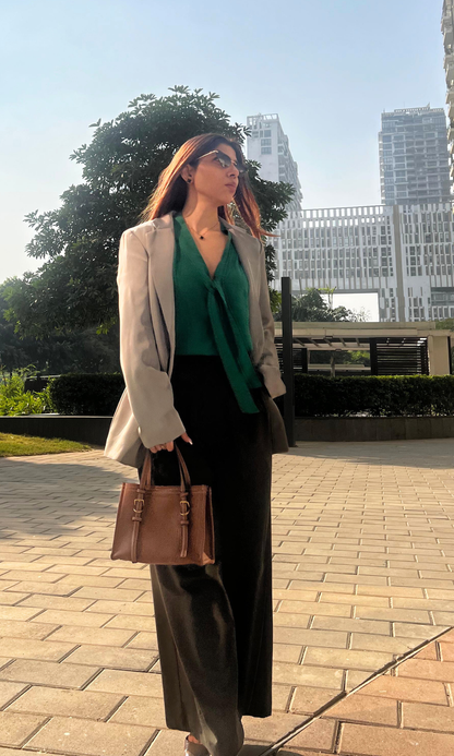 Casual women’s green tie detail top perfect for day-to-day wear