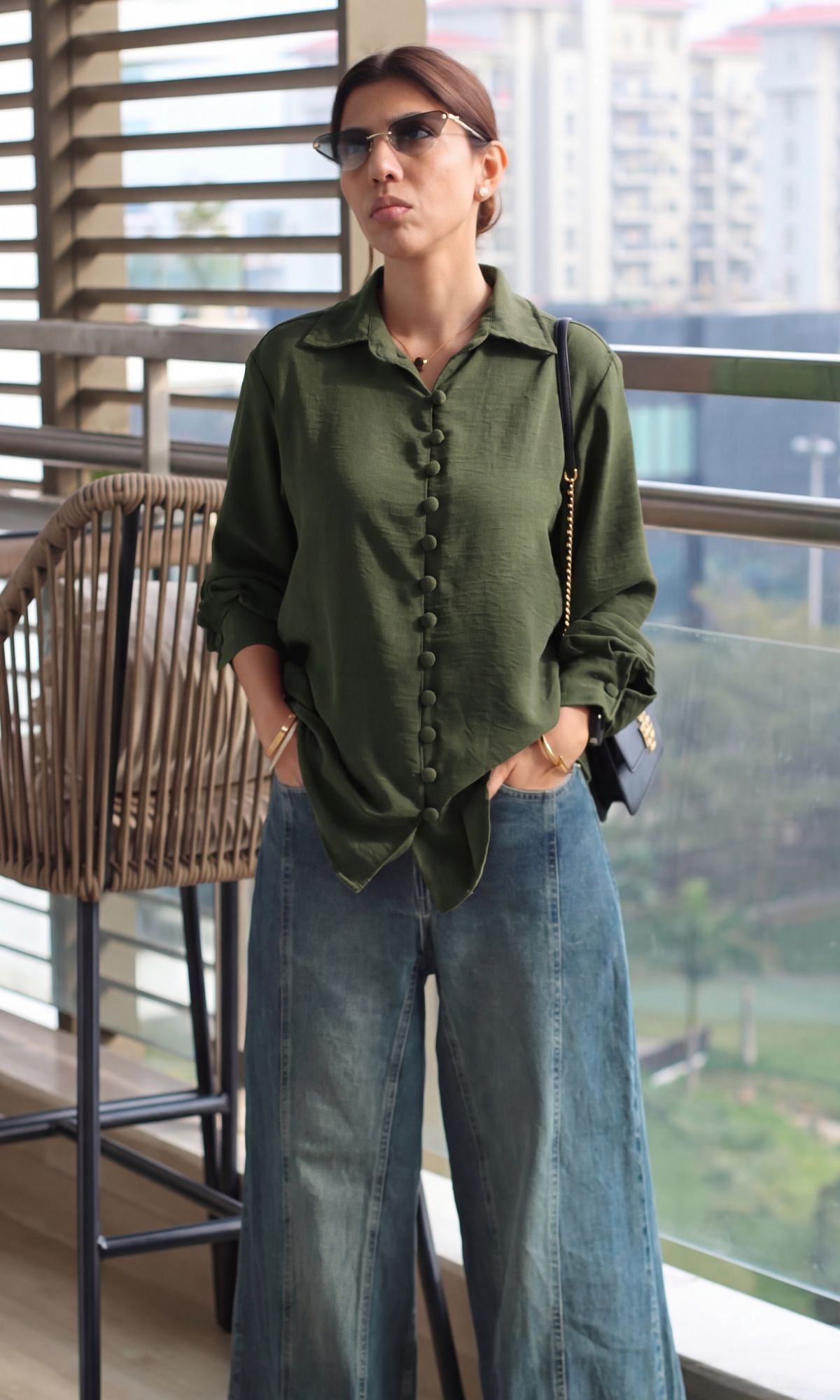 Olive Moss Buttoned Flowing Shirt