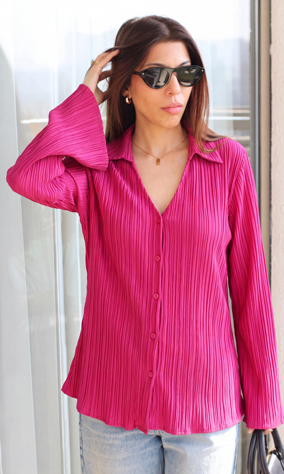Fuchsia Textured V-Neck Blouse