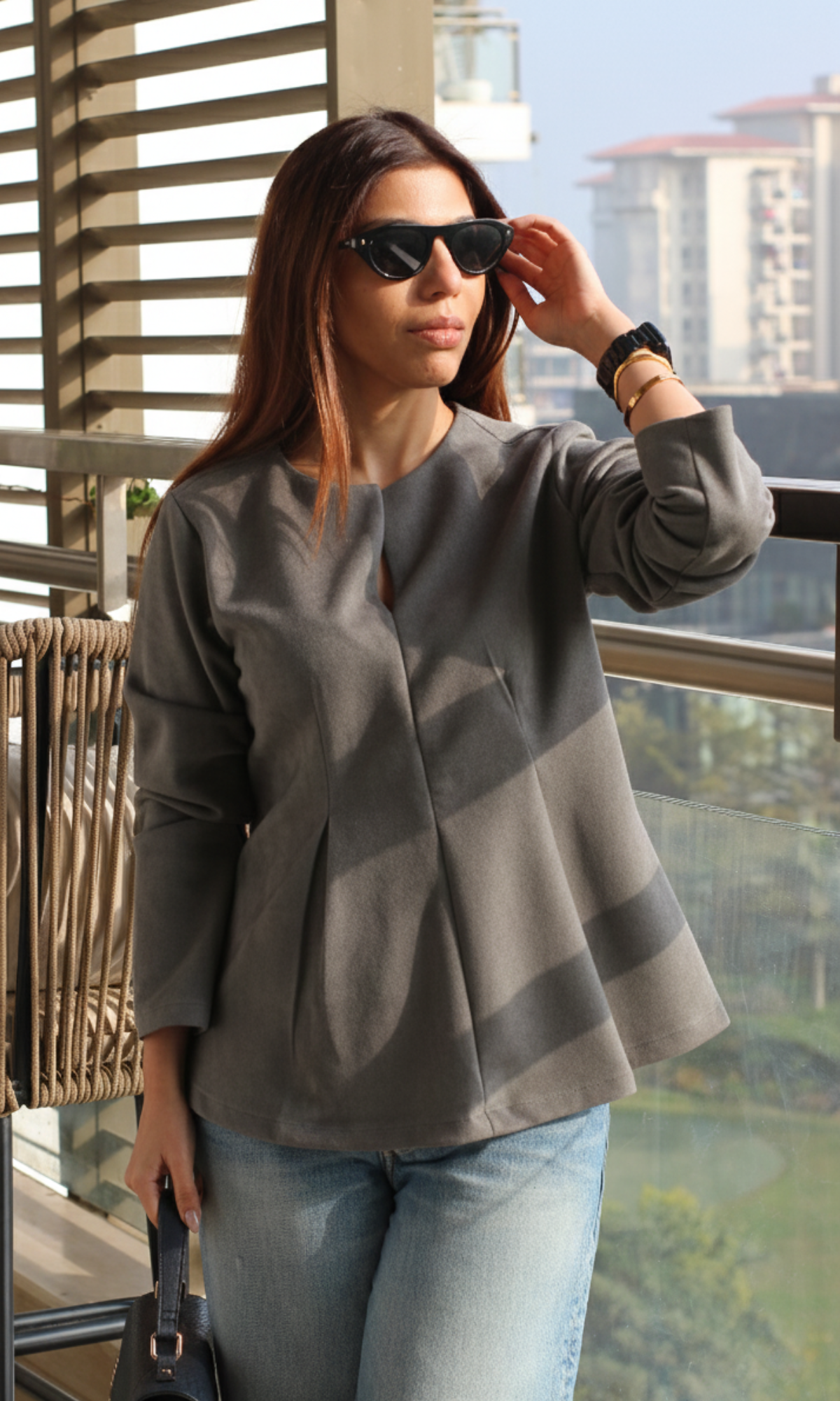 Soft Charcoal Suede Sleek Top