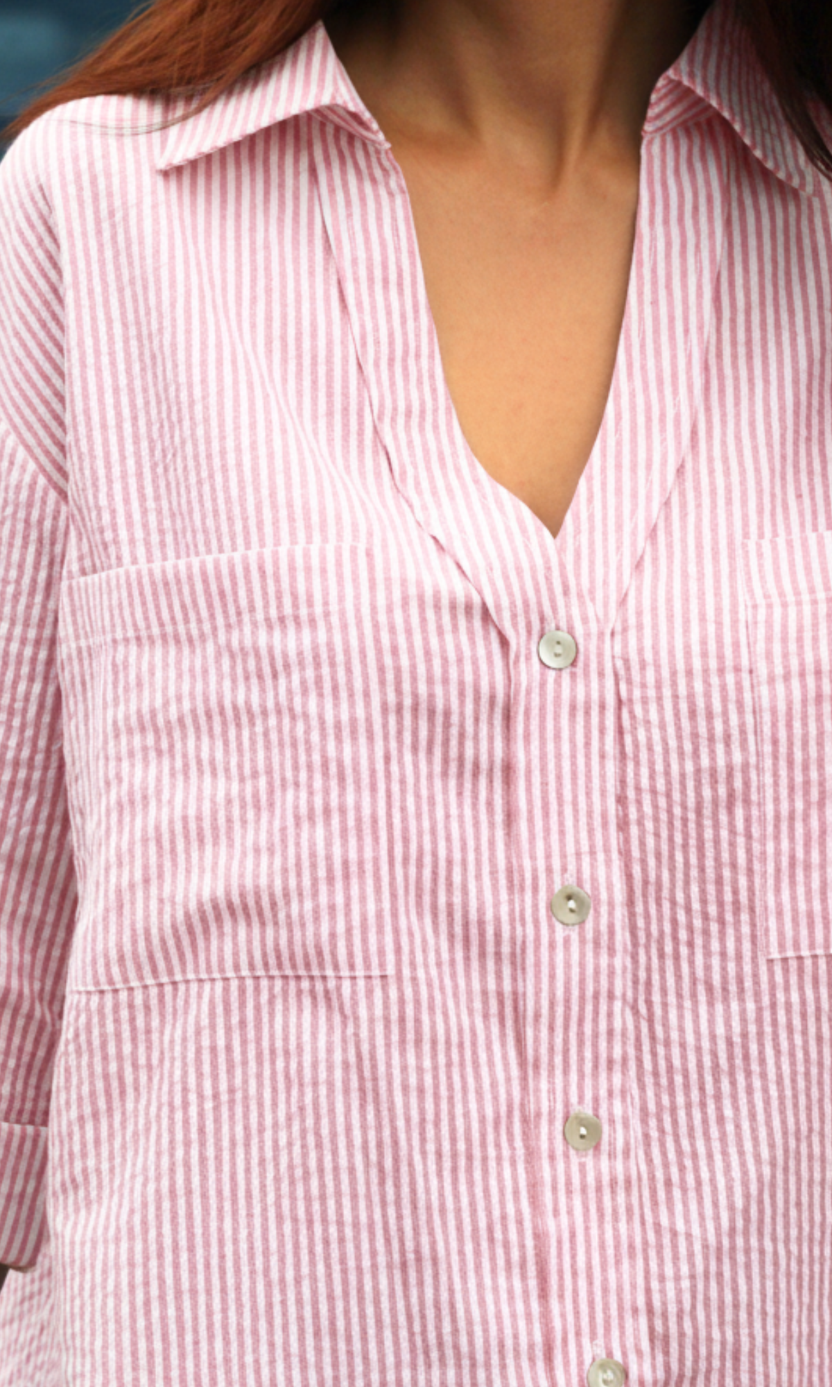 Blush Striped Cotton Cropped Shirt