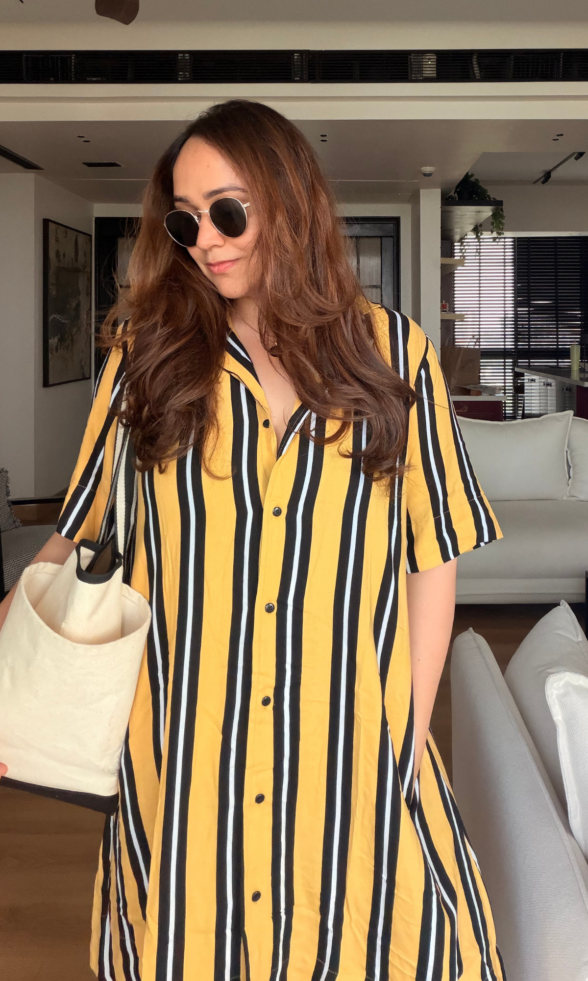 Mustard Stripe A-Line Shirt Dress