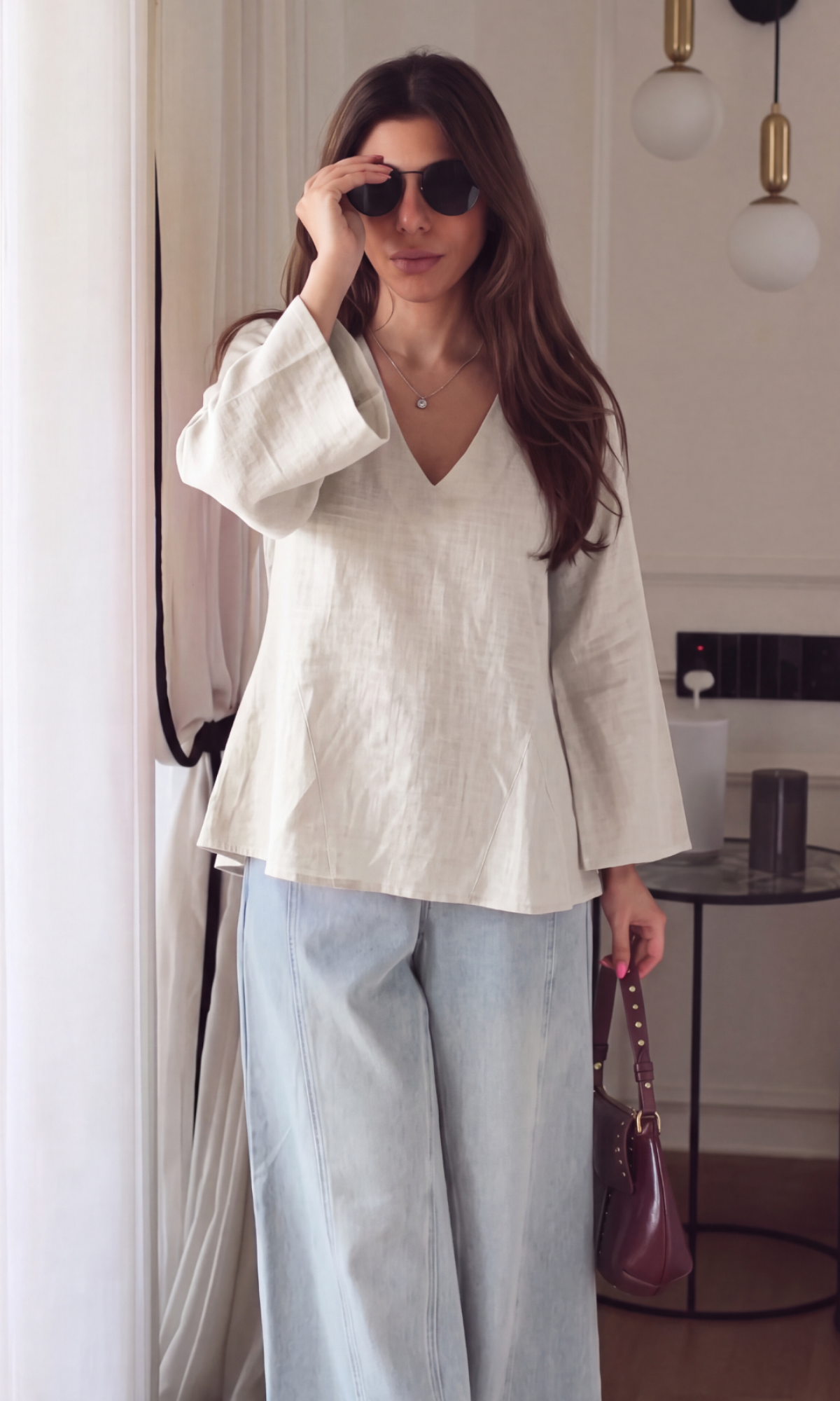 Cloud Blue V-Neck Peplum Top