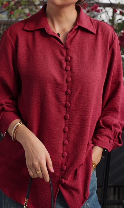 Red Buttoned Flowing Shirt