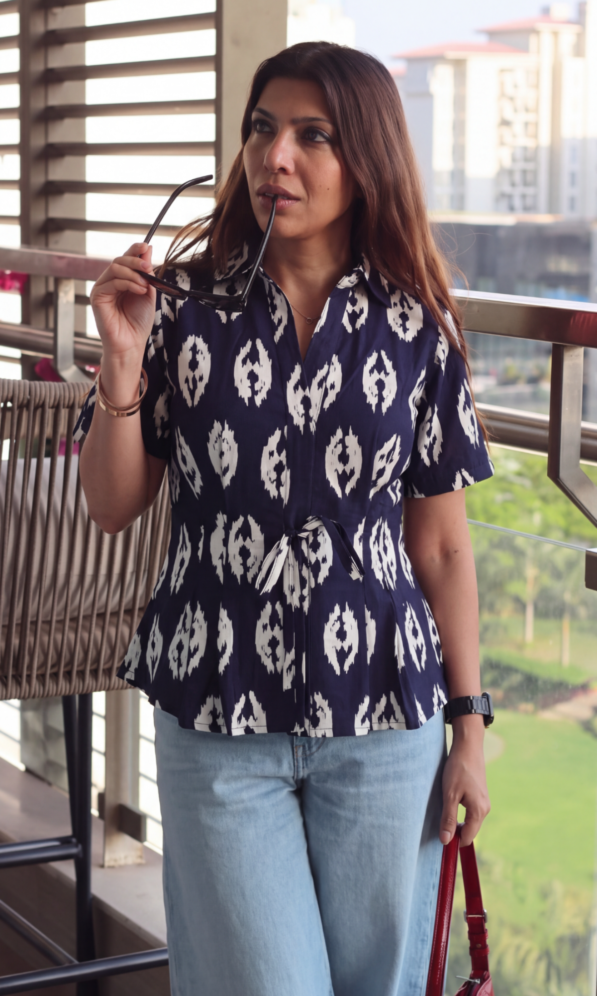 Chevron Ikat Tie-Detail Top