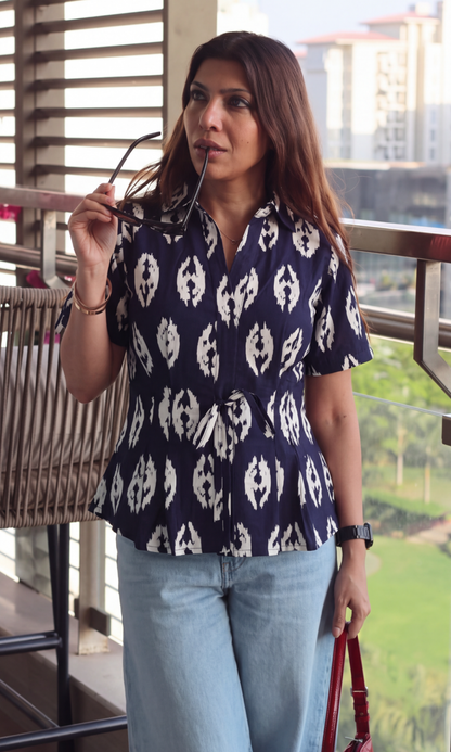 Chevron Ikat Tie-Detail Top