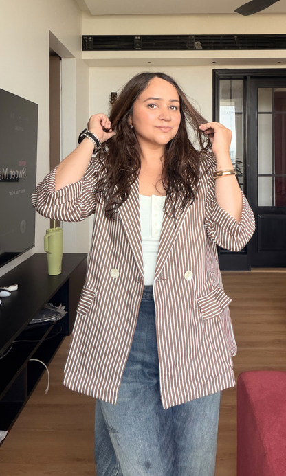 Cinnamon Pinstripe Double-Breasted Blazer