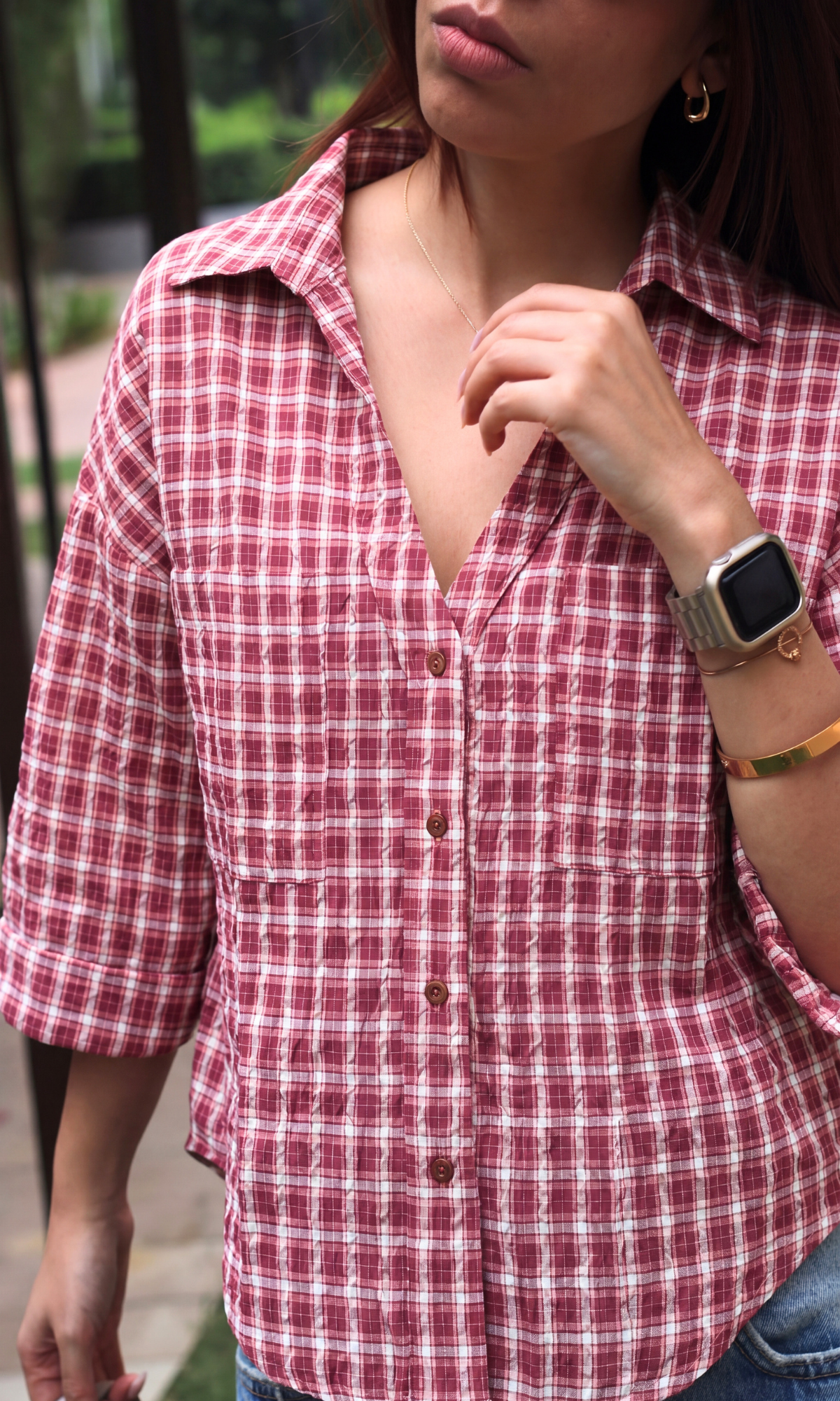 Pale Red Crinkled Checks Shirt