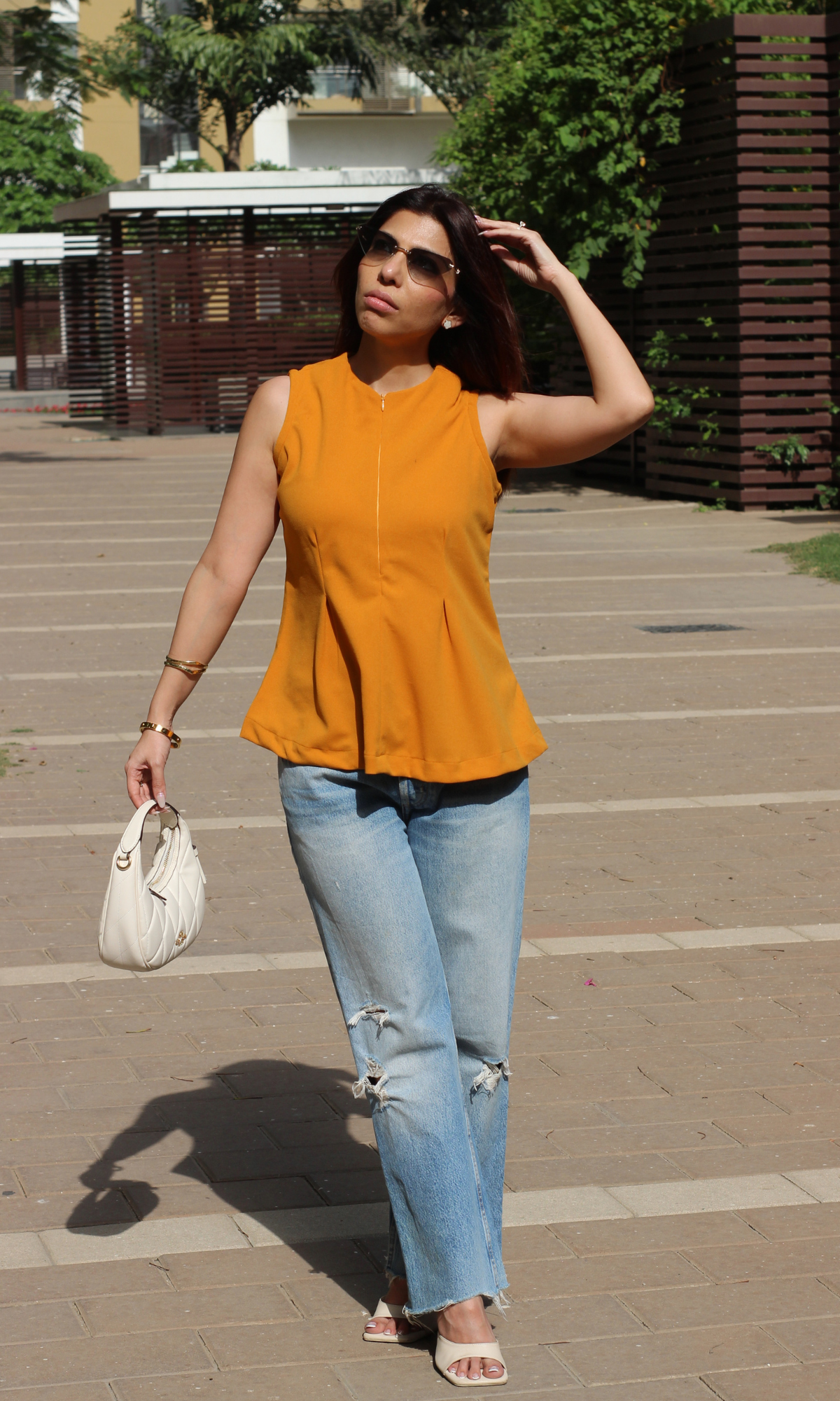 Mustard Yellow Sleek-Pleat Detail Top