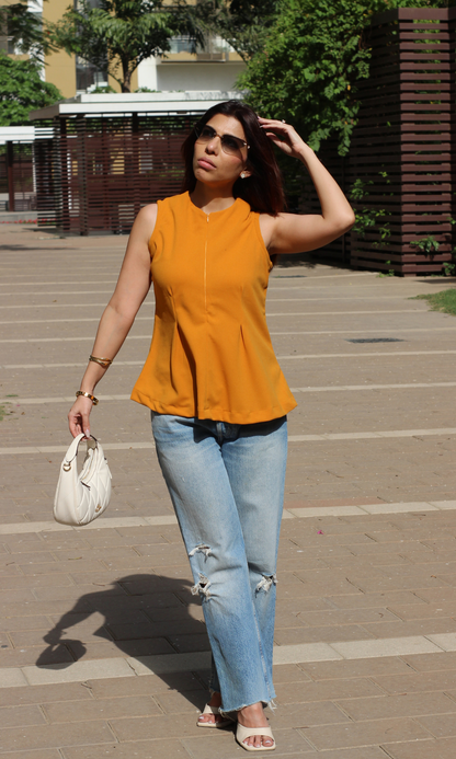 Mustard Yellow Sleek-Pleat Detail Top