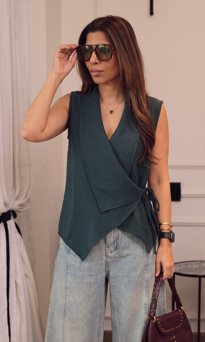 Forest Green Asymmetric Wrap Top