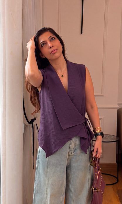 Aubergine Asymmetric Wrap Top