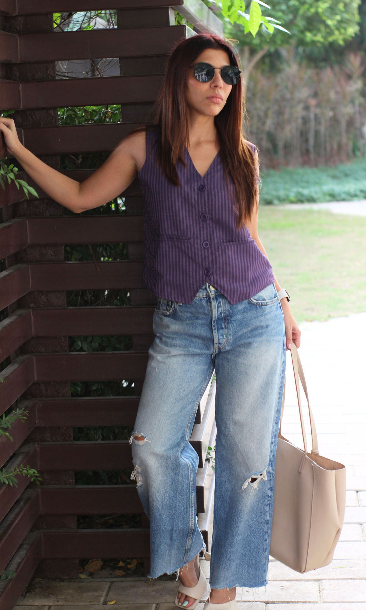 Dark Purple Striped Waist Coat