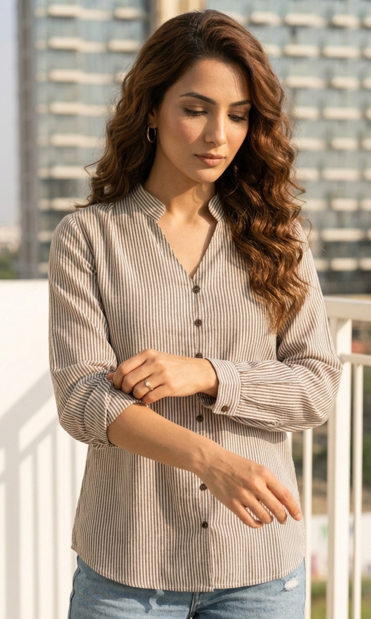 Mocha Linear Buttoned Top