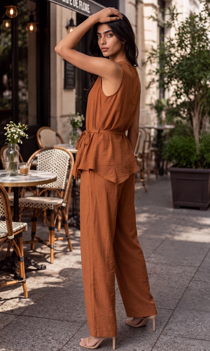 Warm Caramel Asymmetric-Hem Co-ord Set