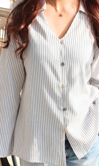 Ivory White Pinstripe Flared Sleeves Shirt
