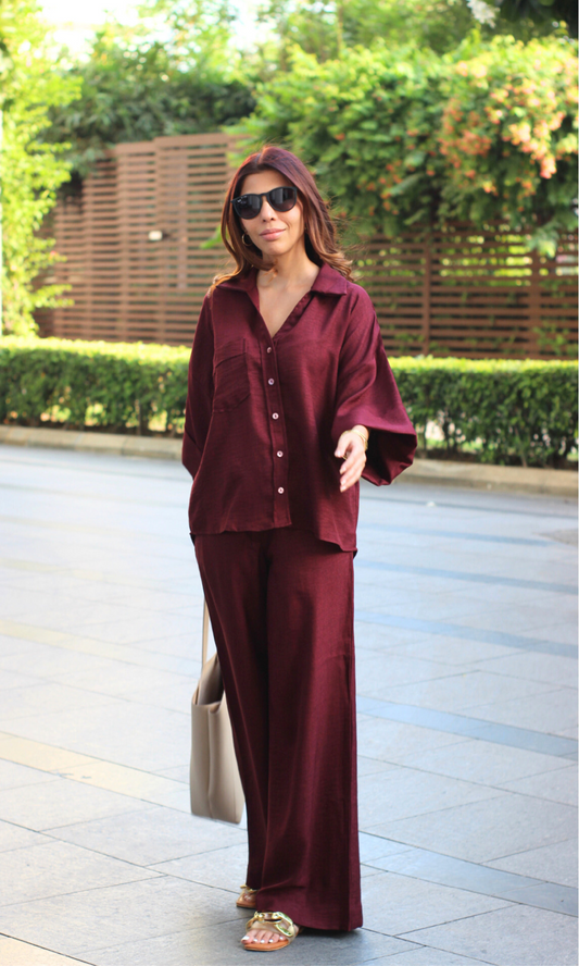 Shiraz Wine Loose Shirt and Pants Co-ord