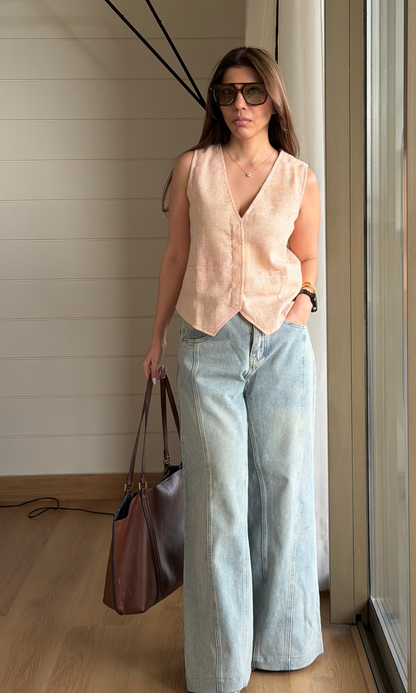 Light Orange Textured Waistcoat