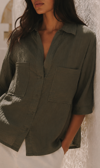 Taupe Woven Cropped Shirt