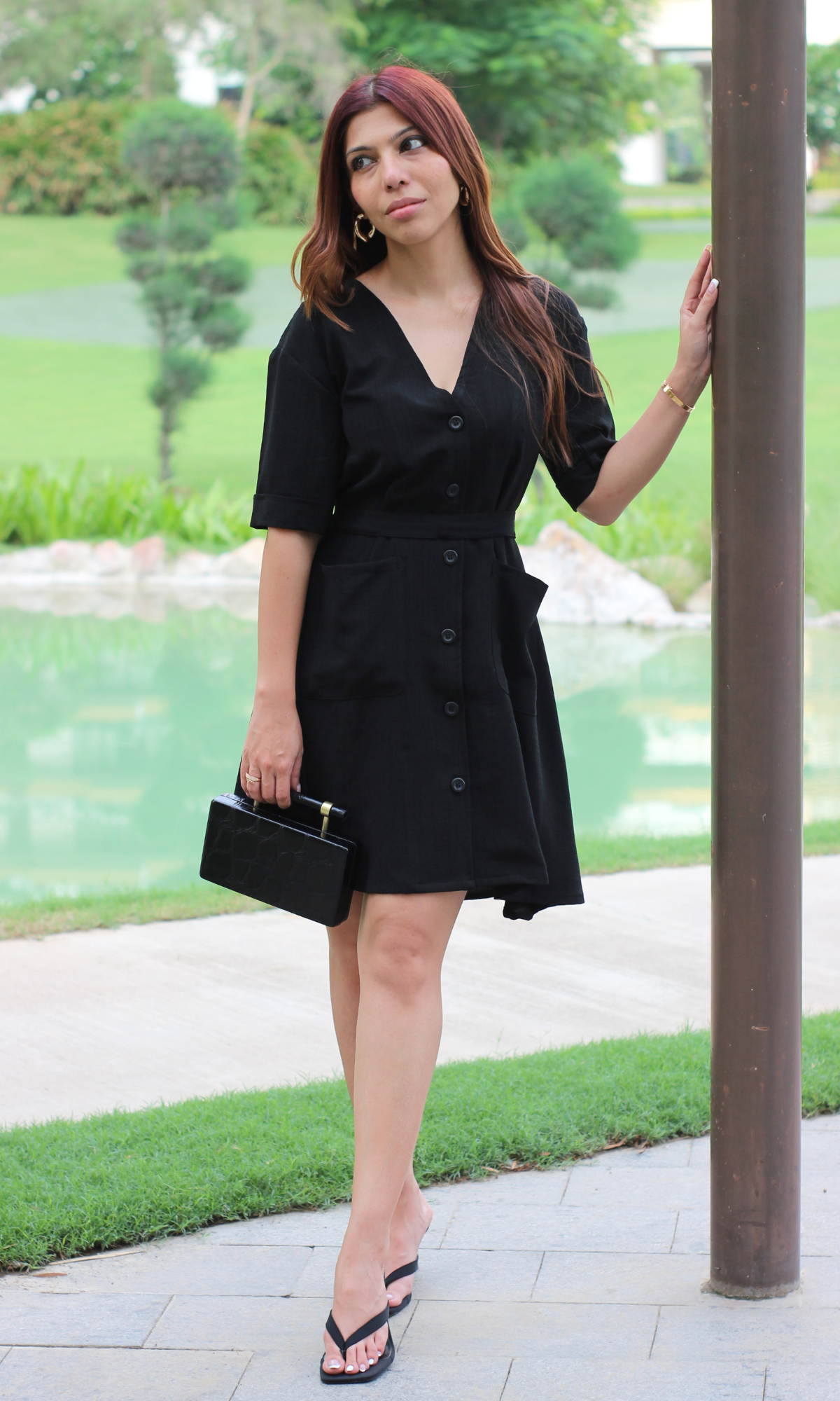 Midnight Buttoned Fit & Flare Dress