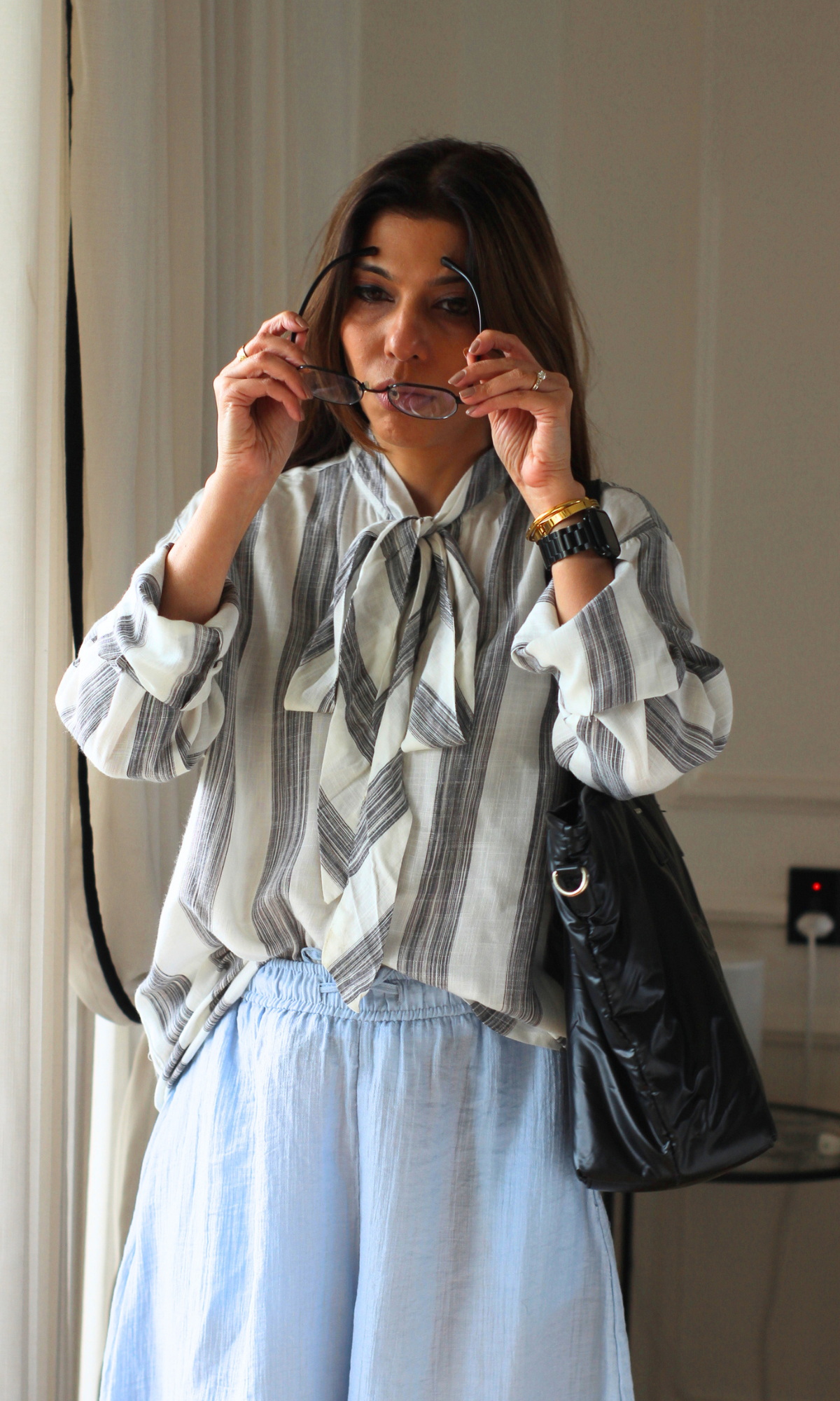 Ivory Stripe Bow Tie Shirt