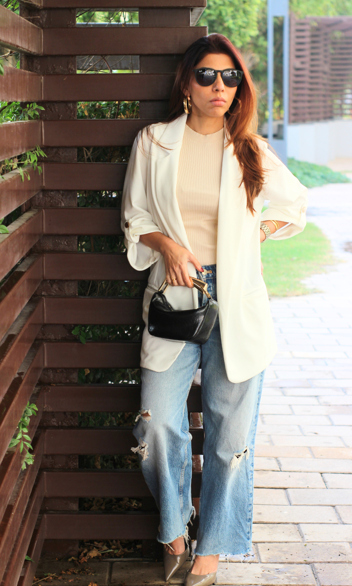 Ivory Rolled-Up Sleeve Blazer Jacket