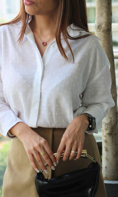 White Dobby Semi Sheer Shirt