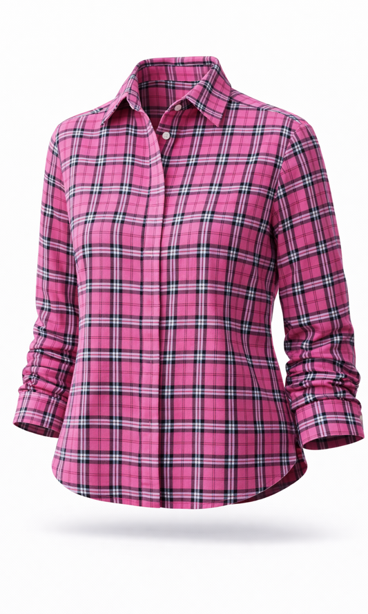 Pink-Black Plaid Cotton Shirt