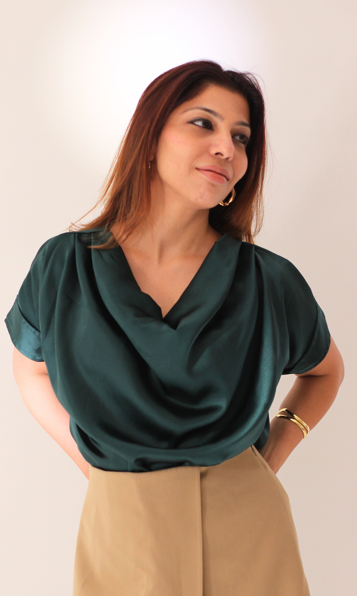 Deep Green Cowl Neck Top