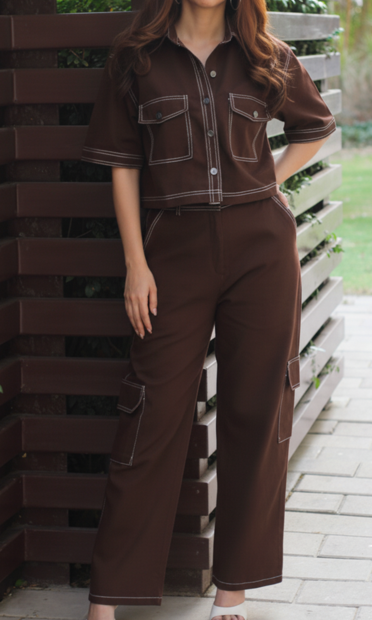 Brown Cropped Shirt with Cargo Pants
