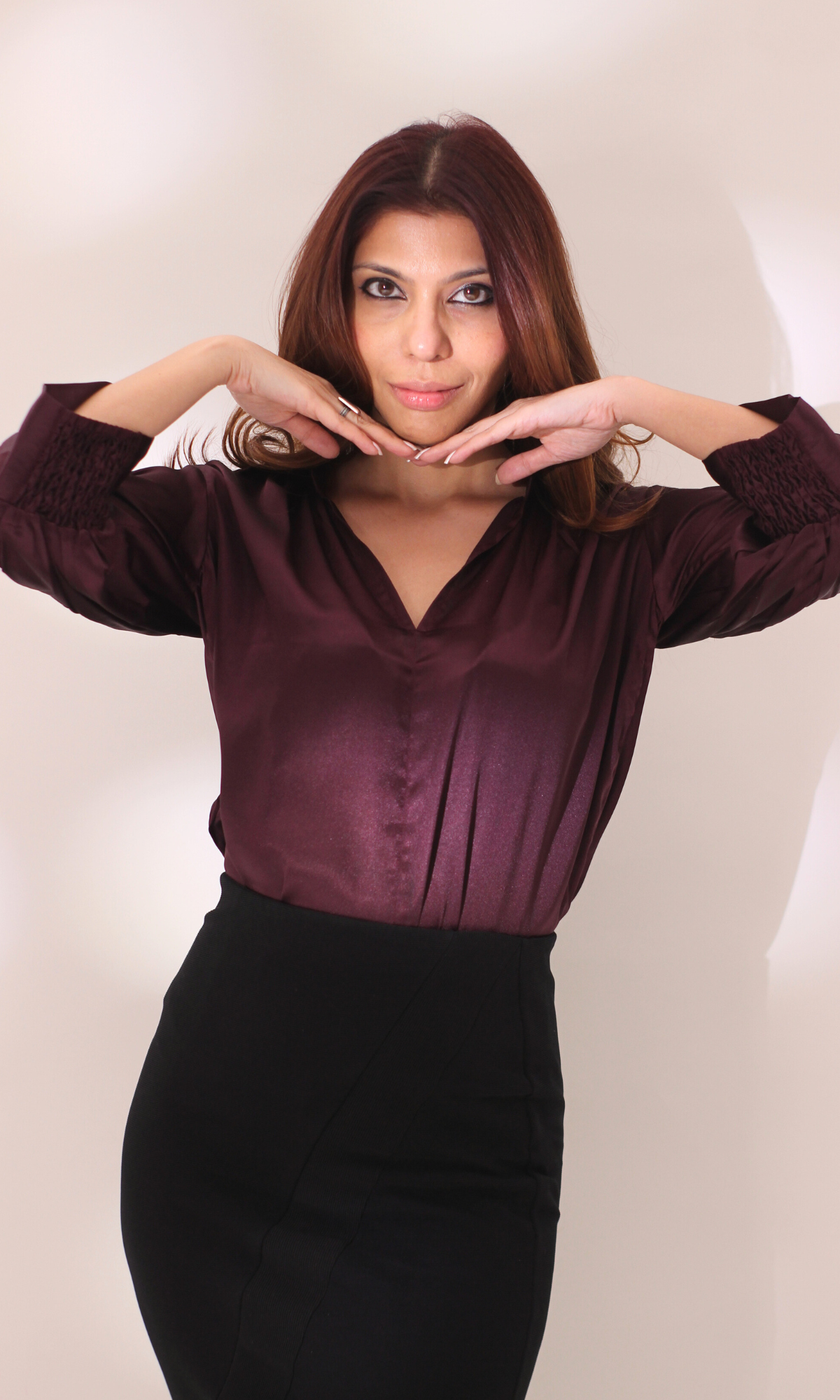 Wine Satin Collared Top