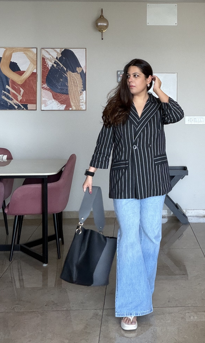 Black Striped Cotton Blazer