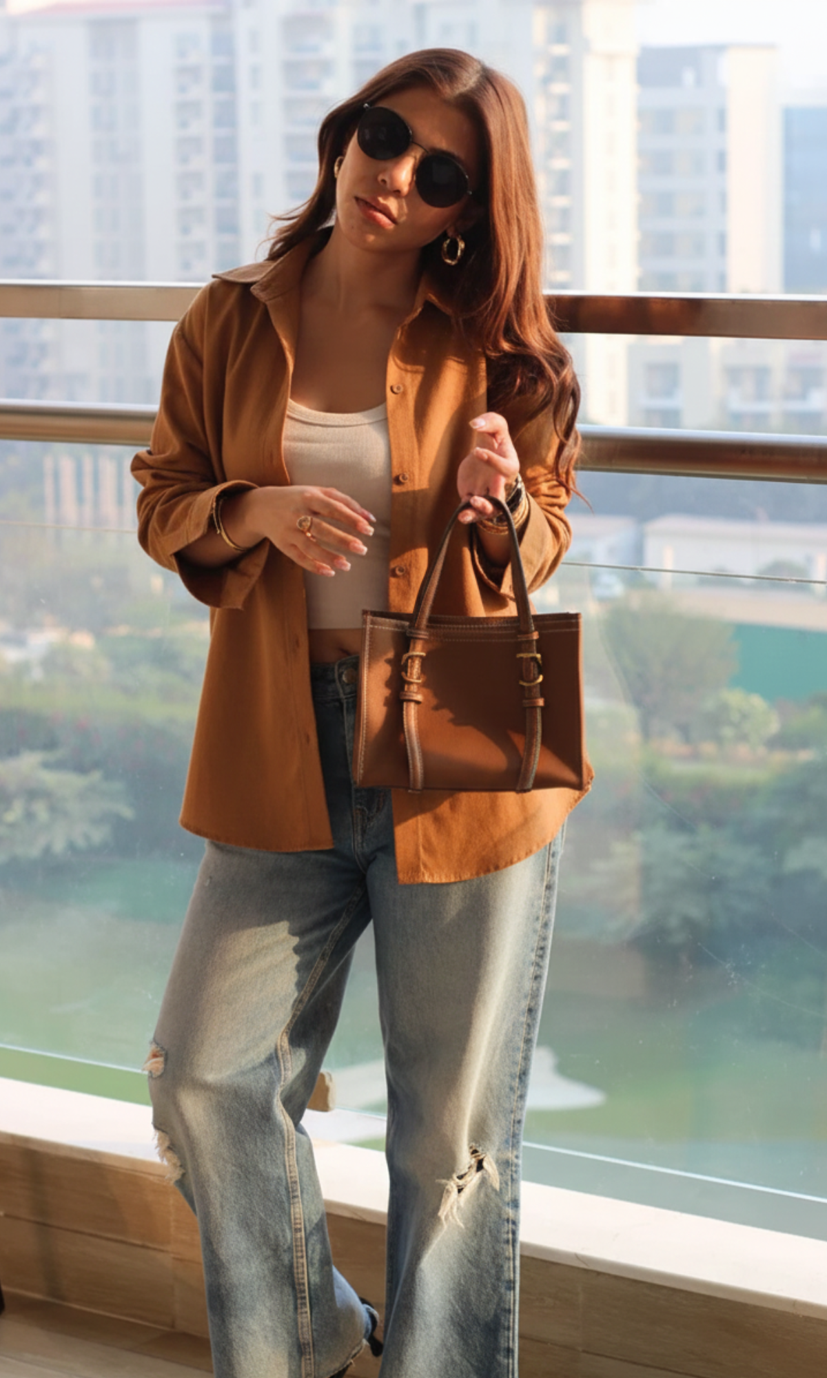 Soft Brown Suede Metallic Buttoned Shirt