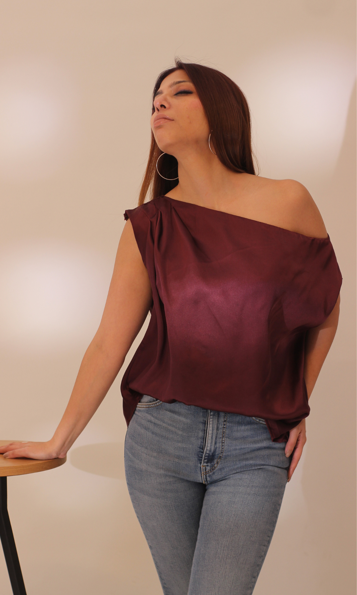 Wine One-Shoulder Top