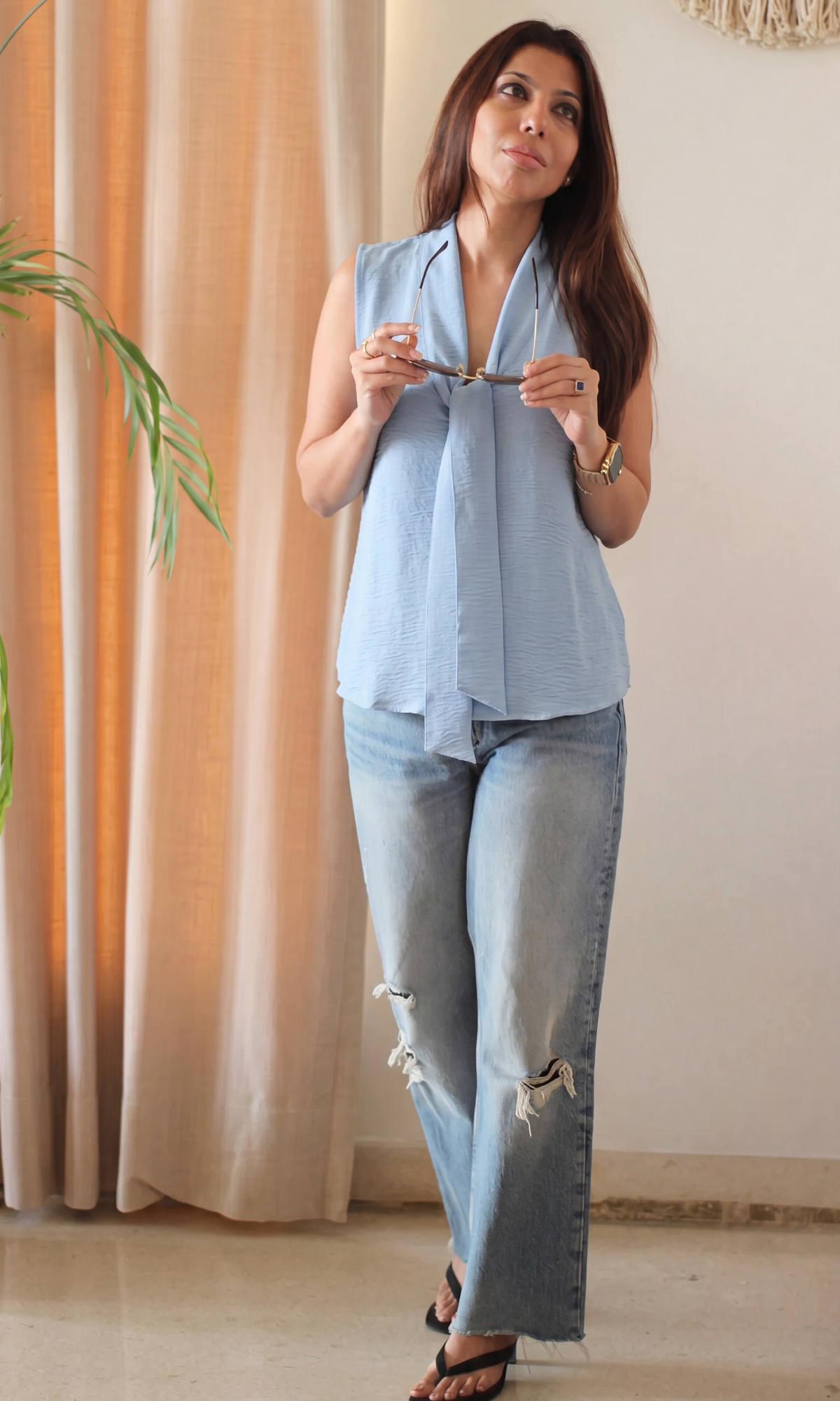 Powder Blue Tie-Detail Top