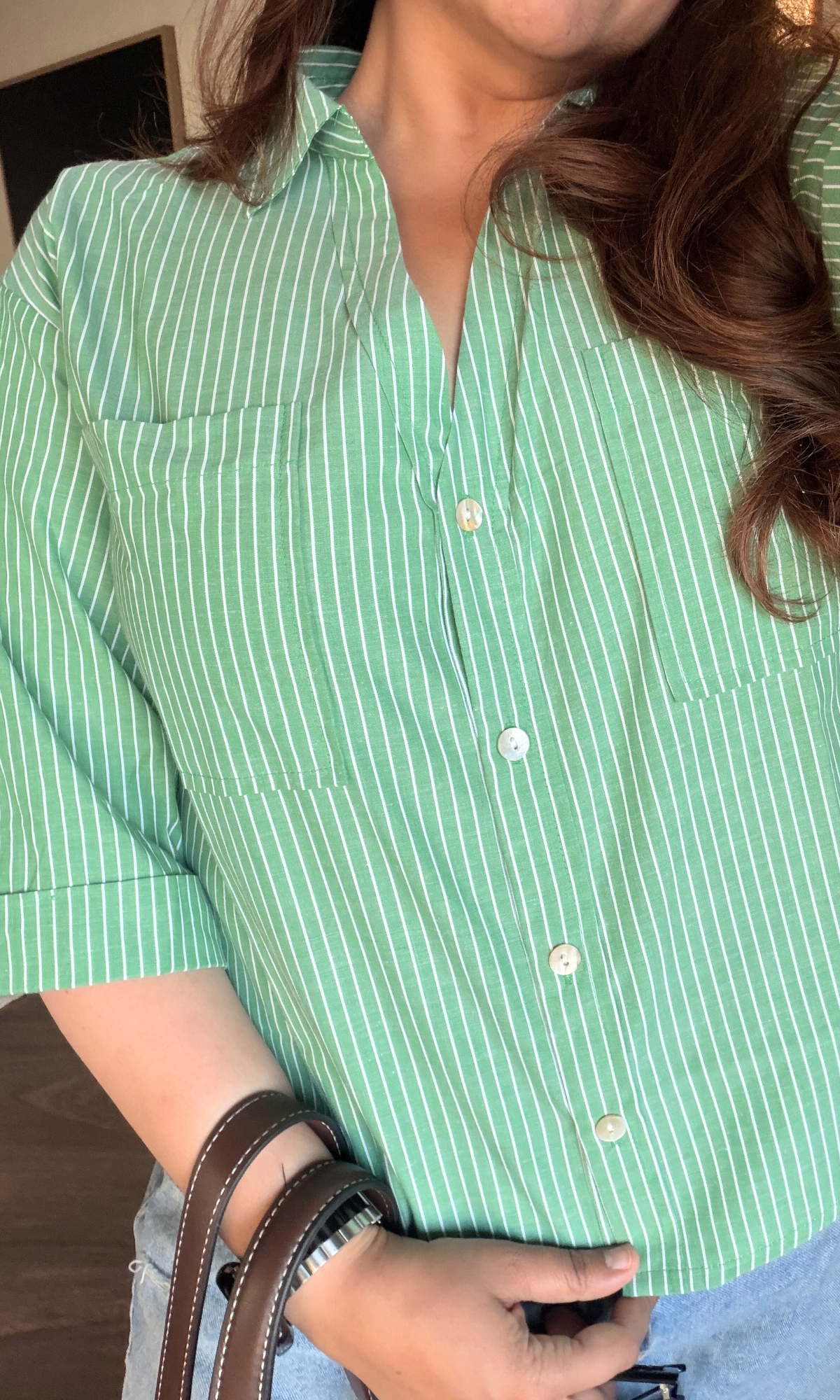 Kelly Striped Cotton Cropped Shirt