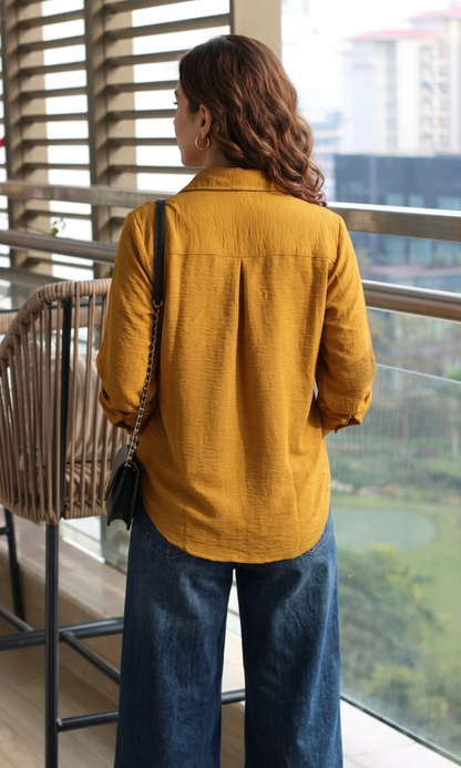 Mustard Brown Buttoned Flowing Shirt