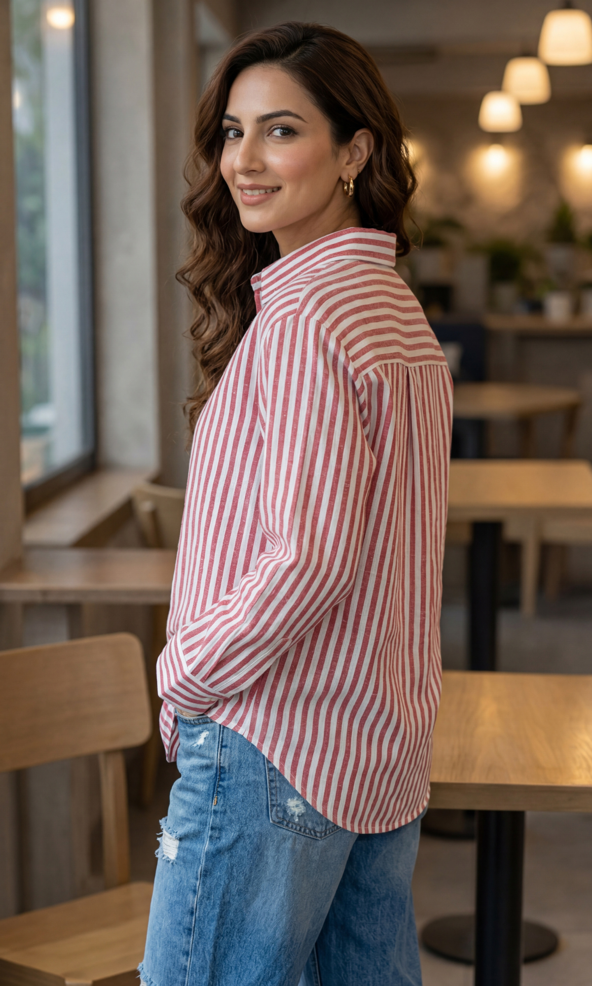 Coral Stripe Loose Shirt