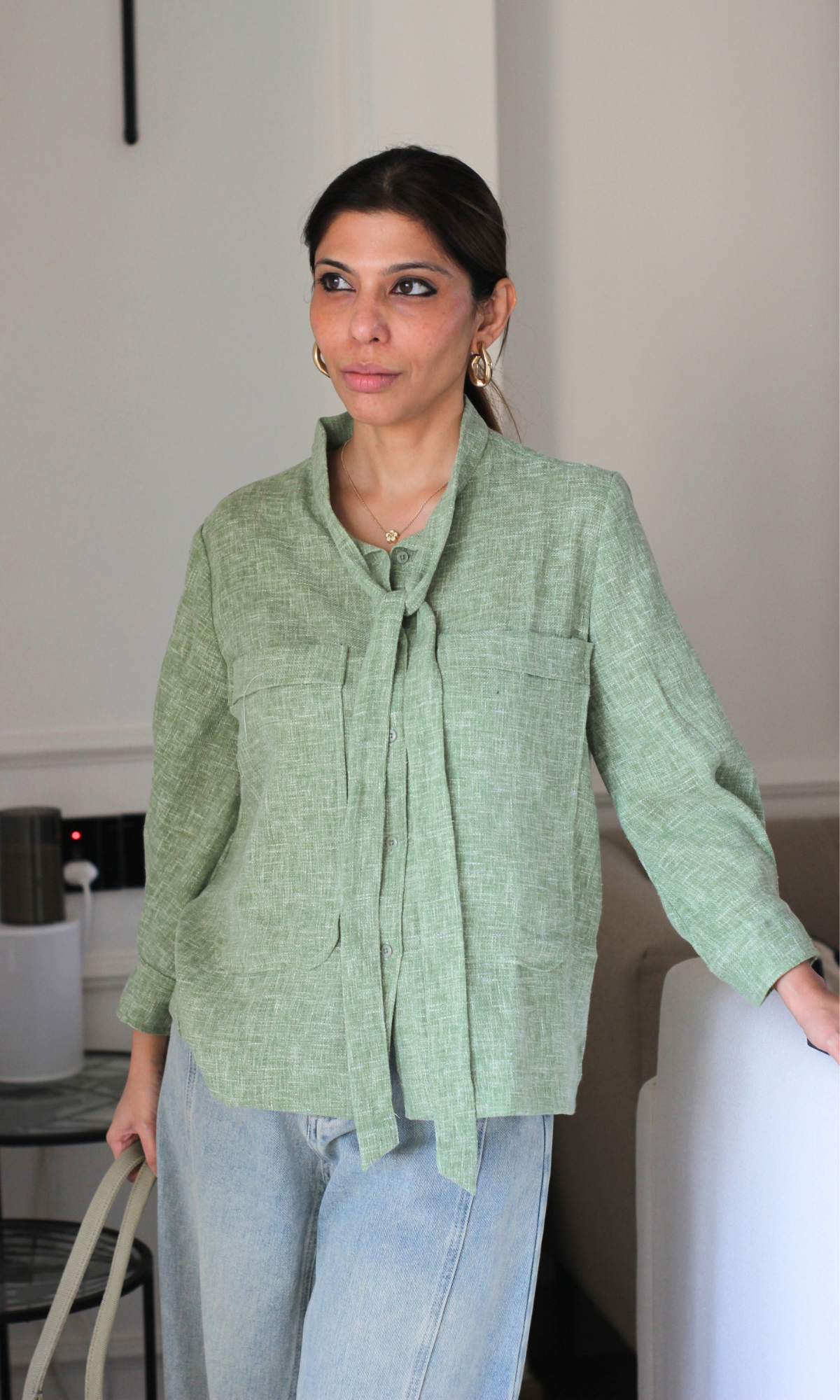 Sage Tie-Neck Shirt