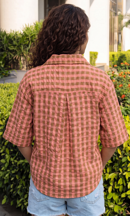 Gingham Patch Pocket Shirt in Rose & Olive