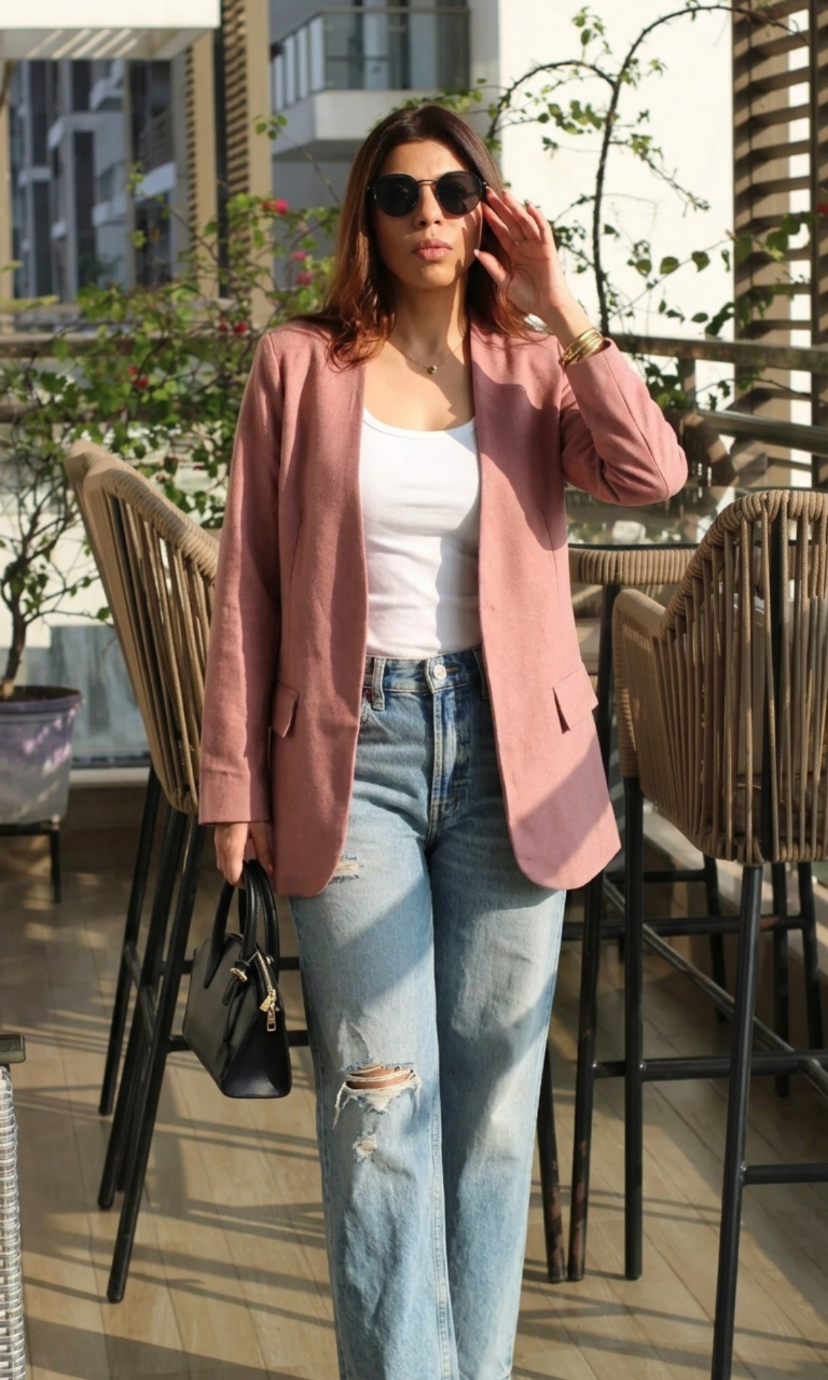 Dark Peach Structured Linen Blend Blazer