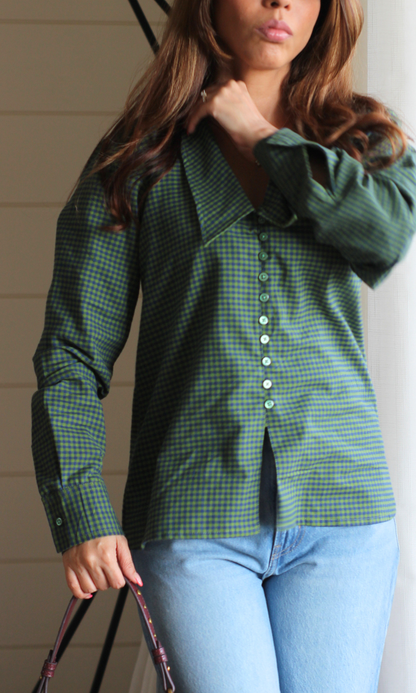 Olive Gingham Oversized Collar Shirt