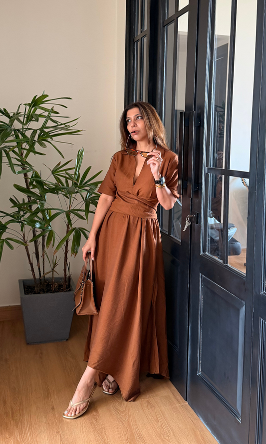 Terracotta Half Sleeve Handkerchief Hem Dress