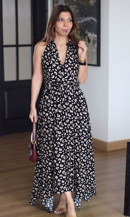 Leopard Print Handkerchief Hem Midi Dress