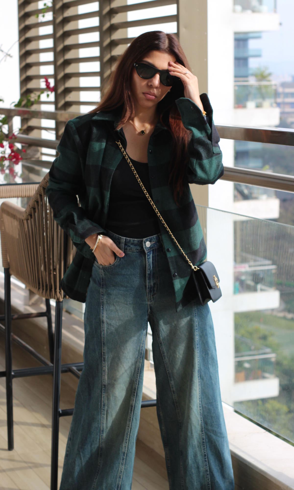 Navy-Green Plaid Winter Checked Shirt