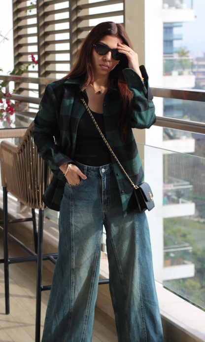 Navy-Green Plaid Winter Checked Shirt