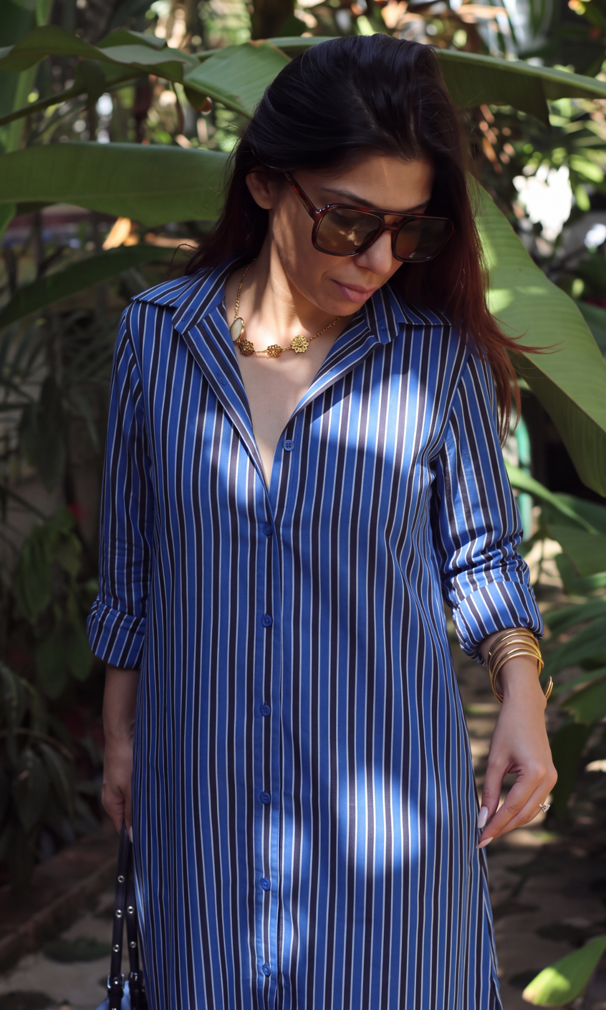 Cobalt Striped Shirt Dress
